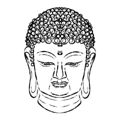Buddha, buddha head vector outline, torn edge, black outline