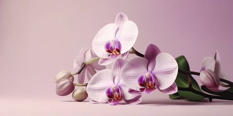 Obraz premium Orchids on Pastel Background with Copy Space for Text 