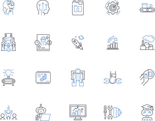 Industrial outline icons collection. Industry, production, manufacturing, automation, equipment, machinery, engineering vector and illustration concept set. chemicals, safety, facilities linear signs