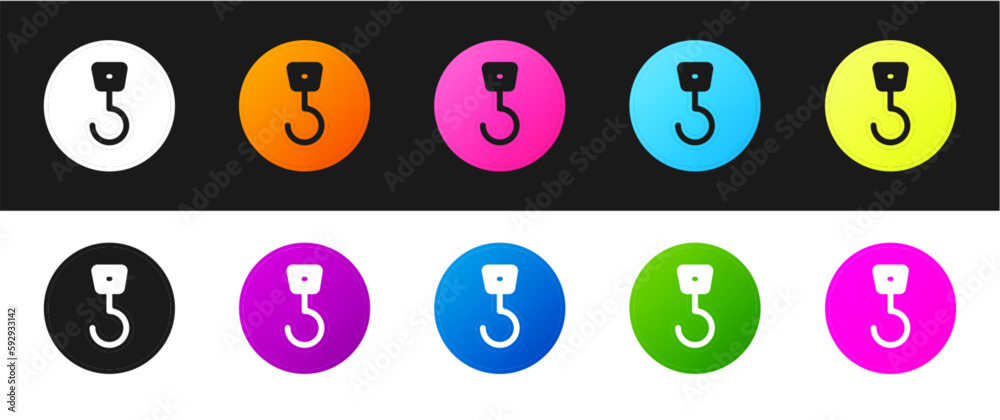 Sticker Set Industrial hook icon isolated on black and white background. Crane hook icon. Vector