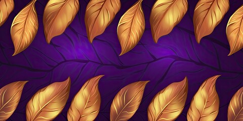 Dry orange metallic leaves on violet background banner - generative ai