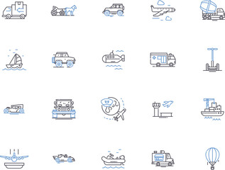 Transport outline icons collection. Transportation, vehicular, shipping, route, commute, conveyance, wagon vector and illustration concept set. ferry, haul, quicken linear signs