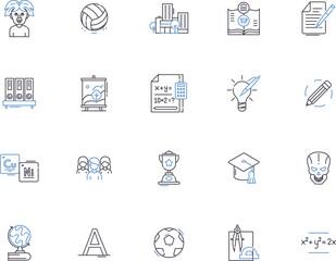 University outline icons collection. University, College, Institution, Campus, Education, Studying, Learning vector and illustration concept set. Teaching, Degrees, Majors linear signs