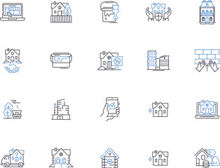Houses outline icons collection. Home, Residence, Abode, Dwelling, Mansion, Lodgings, Villa vector and illustration concept set. Condo, Cottage, Bungalow linear signs