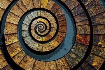 3D illustration of an infinity time spiral with autumn details