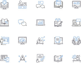Work from home outline icons collection. Home-based, telecommuting, freelancing, remote, job, flexible, virtual vector and illustration concept set. employment, office, contractor linear signs