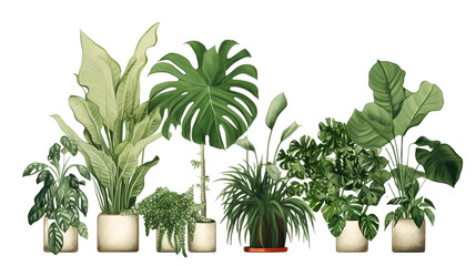イラスト調の観葉植物(切り抜き) No.005 | Illustrative houseplants cut-out (picture, coloured paper, etc.)　Generative AI