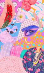 Contemporary digital collage art.  Stylish vintage wallpapers