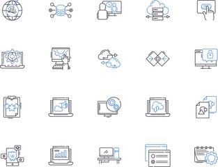 Digital marketing outline icons collection. Digital, Marketing, SEO, Social, Media, Advertising, Content vector and illustration concept set. Analytics, PPC, Conversion linear signs