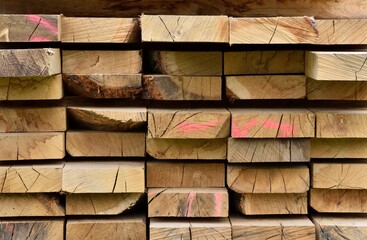 Pile of wood planks close-up