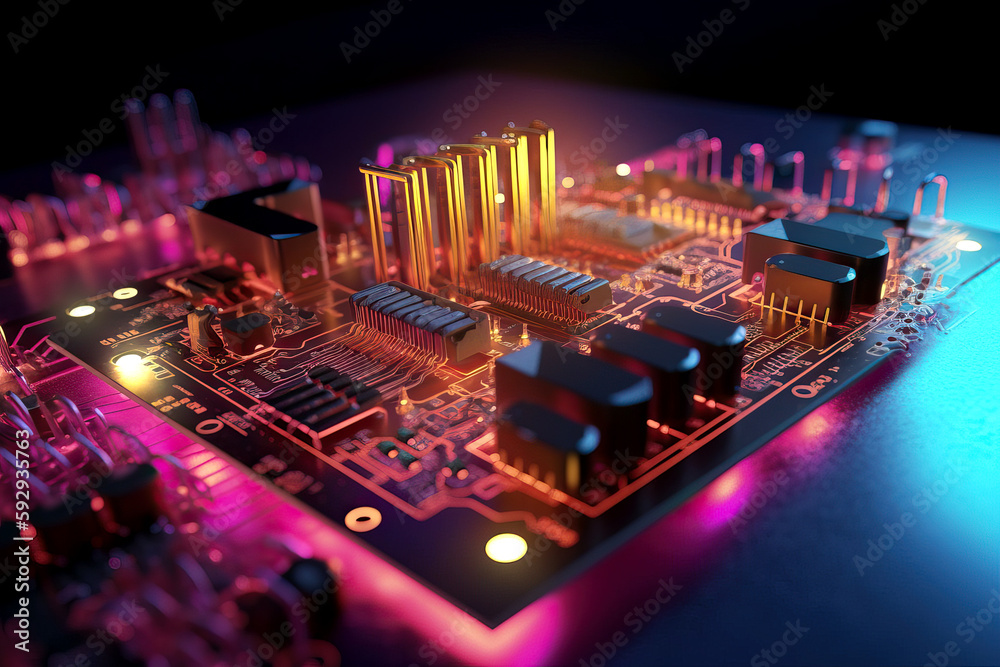 Poster 3d rendering quantum processor, quantum computer.ai technology generated image.