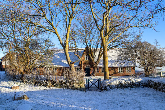 Snow Landscape on the island Sylt in Keitum, Germany