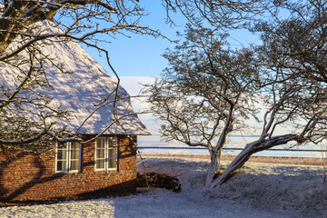Snow Landscape on the island Sylt in Keitum, Germany
