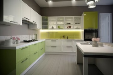 Fototapeta na wymiar Modern Minimalize Kitchen Cabinet Illustration. Interior Design. Generative AI