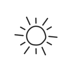Sun hand drawn icon. Sun line icon. Sunshine vector sign. Sunny symbol. Weather forecast sun sign design. Sunlight with ray pictogram. UX UI icon
