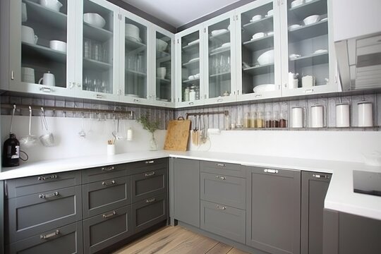 Modern Minimalize Kitchen Cabinet Illustration. Interior Design. Generative AI