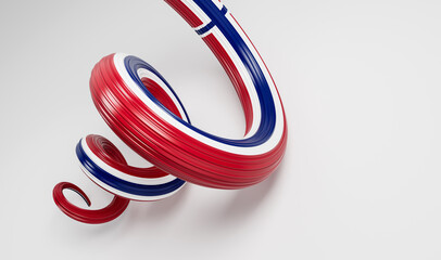 3d Flag of Norway Country, 3d Spiral Glossy Ribbon Of Norway On White Background, 3d illustration