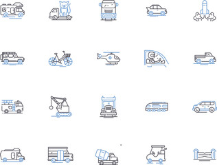 Transport outline icons collection. Transportation, vehicular, shipping, route, commute, conveyance, wagon vector and illustration concept set. ferry, haul, quicken linear signs