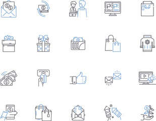 Shopper outline icons collection. Shopper, Consumer, Buyer, Purchaser, Trader, Client, Retailer vector and illustration concept set. Apparel, Shopkeeper, Boutique linear signs
