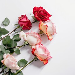 Roses on white background with copy space for text