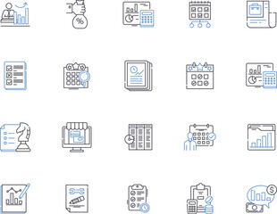 Calendar outline icons collection. Calendar, Agenda, Date, Time, Schedule, Planner, Appointment vector and illustration concept set. Month, Year, Week linear signs