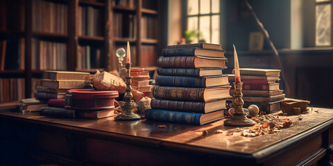 books on the table,