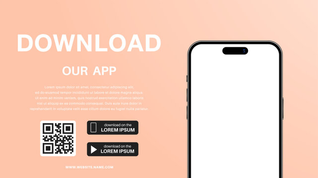 Download our app advertising banner, template. Phone mockup with empty screen for your app, text. Vector EPS 10