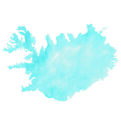 Hand drawn watercolor illustration of Iceland map. Isolated on white. For printing design, etc.