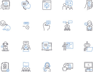 Chatting people outline icons collection. Chatting, People, Conversation, Discussion, Interaction, Communicating, Online vector and illustration concept set. Socializing, Connecting, Greeting linear