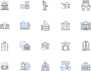 Architecture outline icons collection. Architecture, Structure, Design, Building, Urbanism, Home, Landscape vector and illustration concept set. Infrastructure, Modern, Contemporary linear signs