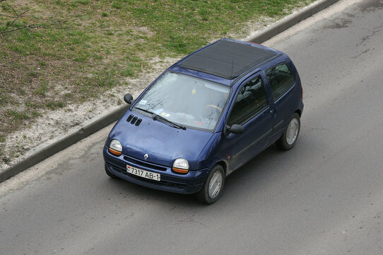 Belarus, Minsk-13.04.2023: Compact cars Renault Twingo on a city road.