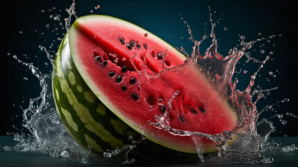 Watermelon water splash, close up Generative AI