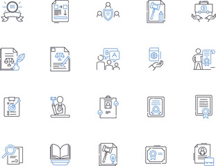 Rights outline icons collection. Rights, justice, liberty, autonomy, fairness, respect, privileges vector and illustration concept set. protection, equality, law linear signs