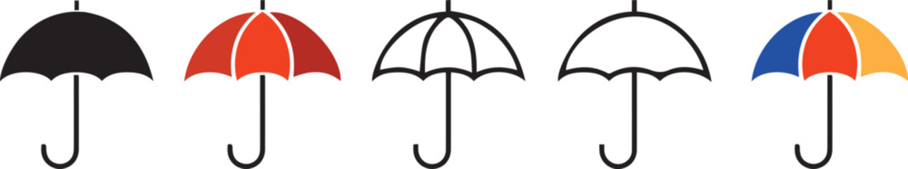 Vector set of different umbrellas on white background