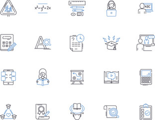 Knowledge outline icons collection. Education, Information, Understanding, Wisdom, Cognition, Insight, Learning vector and illustration concept set. Awareness, Perception, Comprehension linear signs
