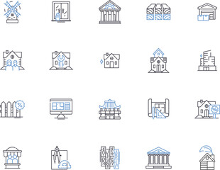 Urban design outline icons collection. Urban, Design, Streetscape, Planning, Landscape, Architecture, Infrastructure vector and illustration concept set. Facade, Community, Civic linear signs