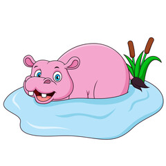 Cute hippopotamus cartoon in the water. Vector illustration