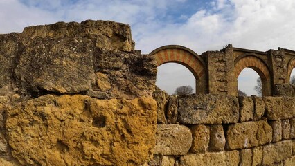 The ruins of Medina Azahara, a fortified Arab Muslim medieval palace-city near Cordoba in Cordoba, Spain on February 12, 2023