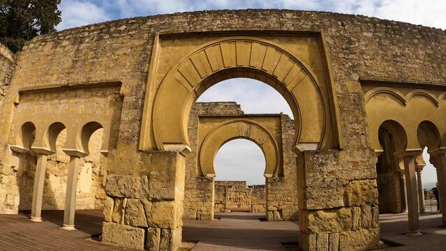 The ruins of Medina Azahara, a fortified Arab Muslim medieval palace-city near Cordoba in Cordoba, Spain on February 12, 2023