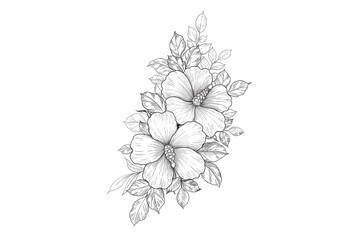 flowers spring art design graphics Vector line art monochrome elegant floral composition in vintage style, tattoo design, coloring page, wedding decoration - obrazy, fototapety, plakaty