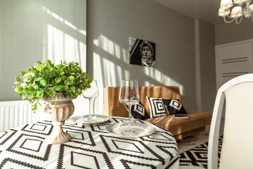 interior of a living room with a wide comfortable sofa with pillows apartments recreation tourism hotel home ownership