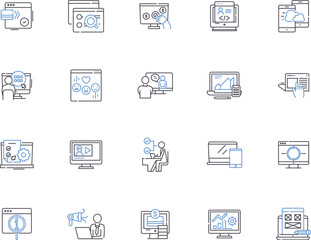 Telemarketing outline icons collection. Telemarketing, Sales, Calling, Outbound, Inbound, Marketing, Promote vector and illustration concept set. Advertise, Services, Products linear signs