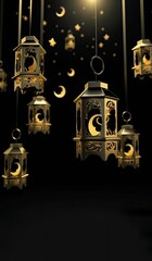 lantern islamic, eid mubarak banner with generative AI