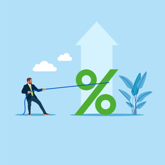 Businessman increasing interest rate in market. Investment profit and dividend. Flat vector illustration