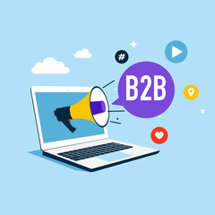 B2B word in speech bubble. B2B marketing. Social media network ads and internet. SMM, Internet notification. Flat vector illustration