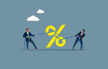 Financial crisis and tearing interest. Divide finance. Modern vector illustration in flat style