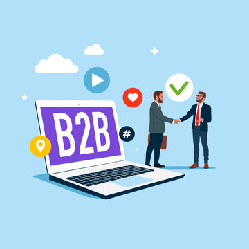 Business to business online. Business people enter into agreement. Successful business collaboration. Marketing, strategy, commerce. Flat vector illustration
