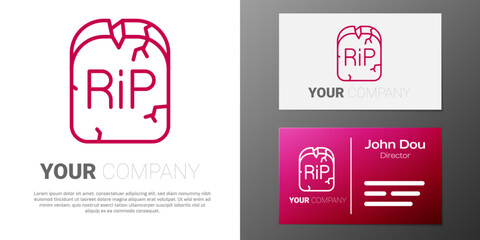 Logotype line Tombstone with RIP written on it icon isolated on white background. Grave icon. Happy Halloween party. Logo design template element. Vector