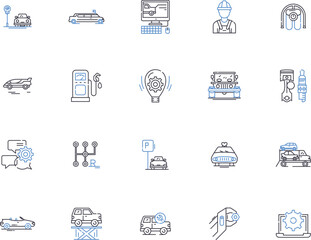 Call center outline icons collection. Call center, Telephone, Helpdesk, Voicemail, Hotline, Operator, Service center vector and illustration concept set. Console, Automation, Digital linear signs