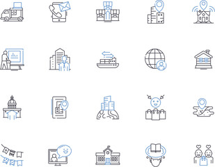 City life outline icons collection. Urban, Metropolis, Bustling, Cosmopolitan, Commuting, Vibrant, Multicultural vector and illustration concept set. Dynamic, Exciting, Thrilling linear signs